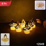 Golden Diya Shaped LED Tealight Candles (6 Pc) - With Dupatta by Nari Haat, Indian ethnic wear, women clothing, desig...