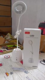 Rechargeable LED, LED Desk Lamp with Pen Container Fan, Interior Lighting for Study, Children's Room, Bedroom or Offi...