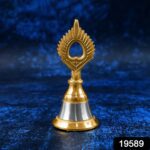 Brass and Steel Temple Ghanti (Pooja Bell) – Decorative Spiritual Accessory - With Dupatta by Nari Haat, Indian eth...