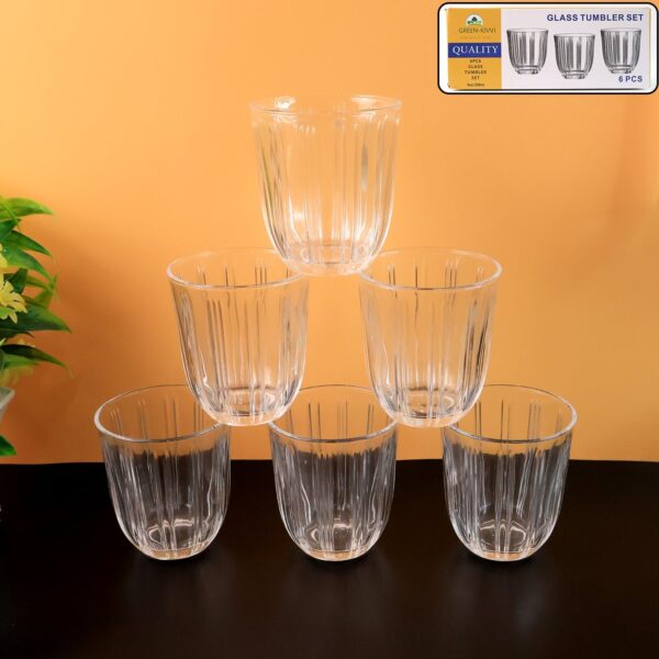 Premium Transparent Glass Tumbler Set, Tumbler (256ML / 6 Pc) - Front View by Nari Haat, Indian ethnic wear, women cl...