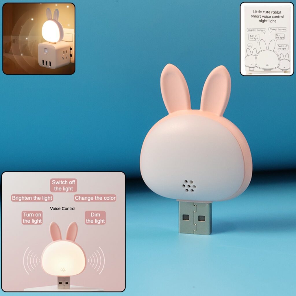Cute USB Rabbit Night Light with Sound / Voice Activation - Front View by Nari Haat, Indian ethnic wear, women clothi...