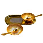 Gold Silver Plated 2 Bowl 2 Spoon Tray Set - Fabric Detail by Nari Haat, Indian ethnic wear, women clothing, designer...