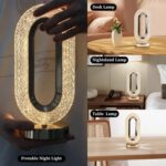 Touch Control Crystal Table Desk Lamp, 3-Way Dimmable Light, USB Rechargeable Crystal Diamond Table Lamp, Exquisite N...