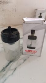 Clear Glass Spice Jar with Integrated Spoon & Airtight Lid (250ml Approx) - Fabric Detail by Nari Haat, Indian ethnic...