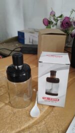 Transparent Glass Storage Jar with Built-in Spoon Approx 250ml - Fabric Detail by Nari Haat, Indian ethnic wear, wome...