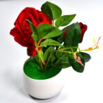 Artificial Rose Flower Plant With Pot, For Home Office Or Gift - Back View by Nari Haat, Indian ethnic wear, women cl...