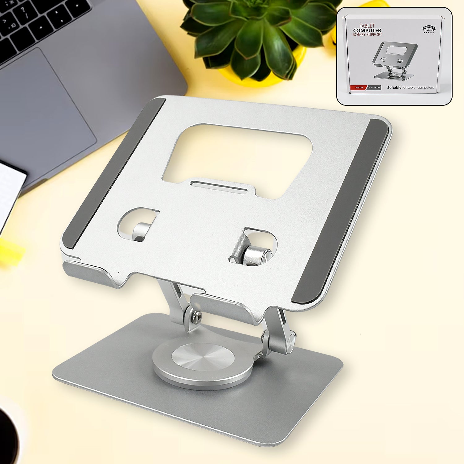 7_6fbd81e4-1d75-4cc1-adc1-c5199996eb06.jpg Aluminum Alloy 360° Rotating Adjustable Bracket – Adju Portable Foldable Tablet Stand - Front View by Nari Haat, I...