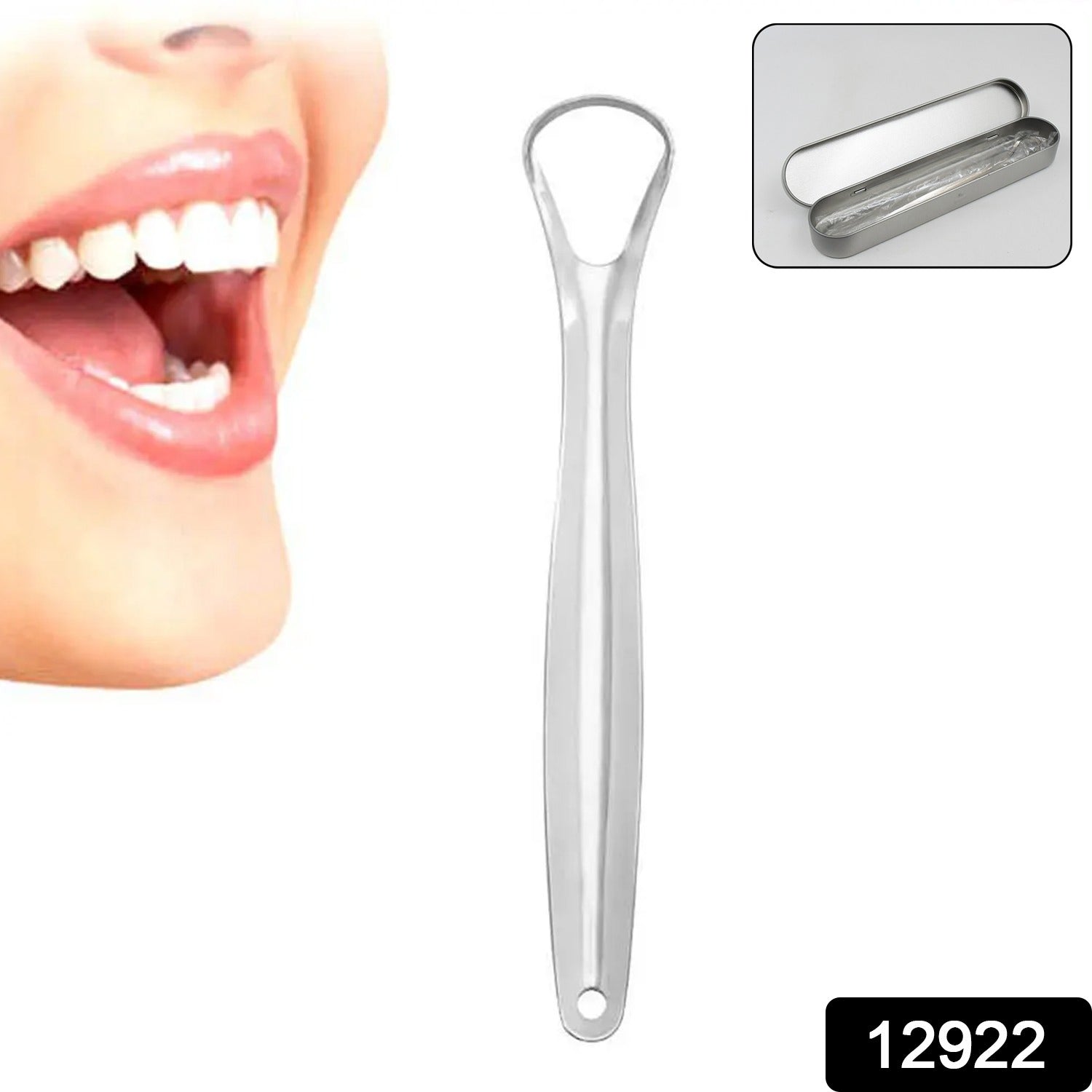 80915c02-351b-4b11-8109-ae570c0de644.jpg Stainless Steel Tongue Scraper Bad Breath & Oral Hygiene, Metal Case Included (1 Pc) - Front View by Nari Haat, India...