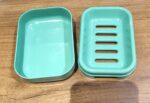 Premium Quality Rectangular Aqua Green Plastic Soap Case (1 Pc) - Fabric Detail by Nari Haat, Indian ethnic wear, wom...
