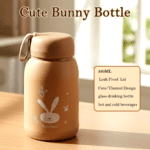 Cute Bunny Print Glass Drinking Brown Bottle (330ML / 1 Pc) - Back View by Nari Haat, Indian ethnic wear, women cloth...