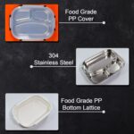 White Transparent Lunch Box – Stainless Steel with 3 Compartments for Kids & Adults - Full Detail by Nari Haat, Ind...