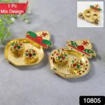 Decorative Plastic Kalash-Shape Double Kumkum Box (Mix Design, 1 Pc) - With Dupatta by Nari Haat, Indian ethnic wear,...