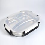 White Transparent Lunch Box – Stainless Steel with 3 Compartments for Kids & Adults - Front View by Nari Haat, Indi...