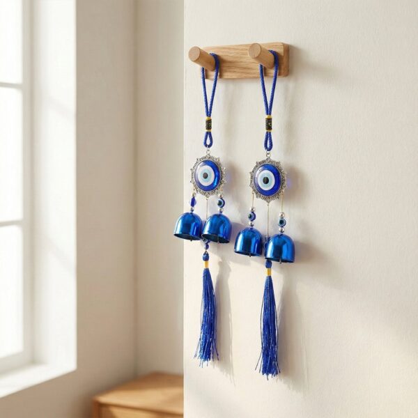 Decorative Evil Eye Hanging Wind Chime Set (2 Pc Set) - Front View by Nari Haat, Indian ethnic wear, women clothing, ...