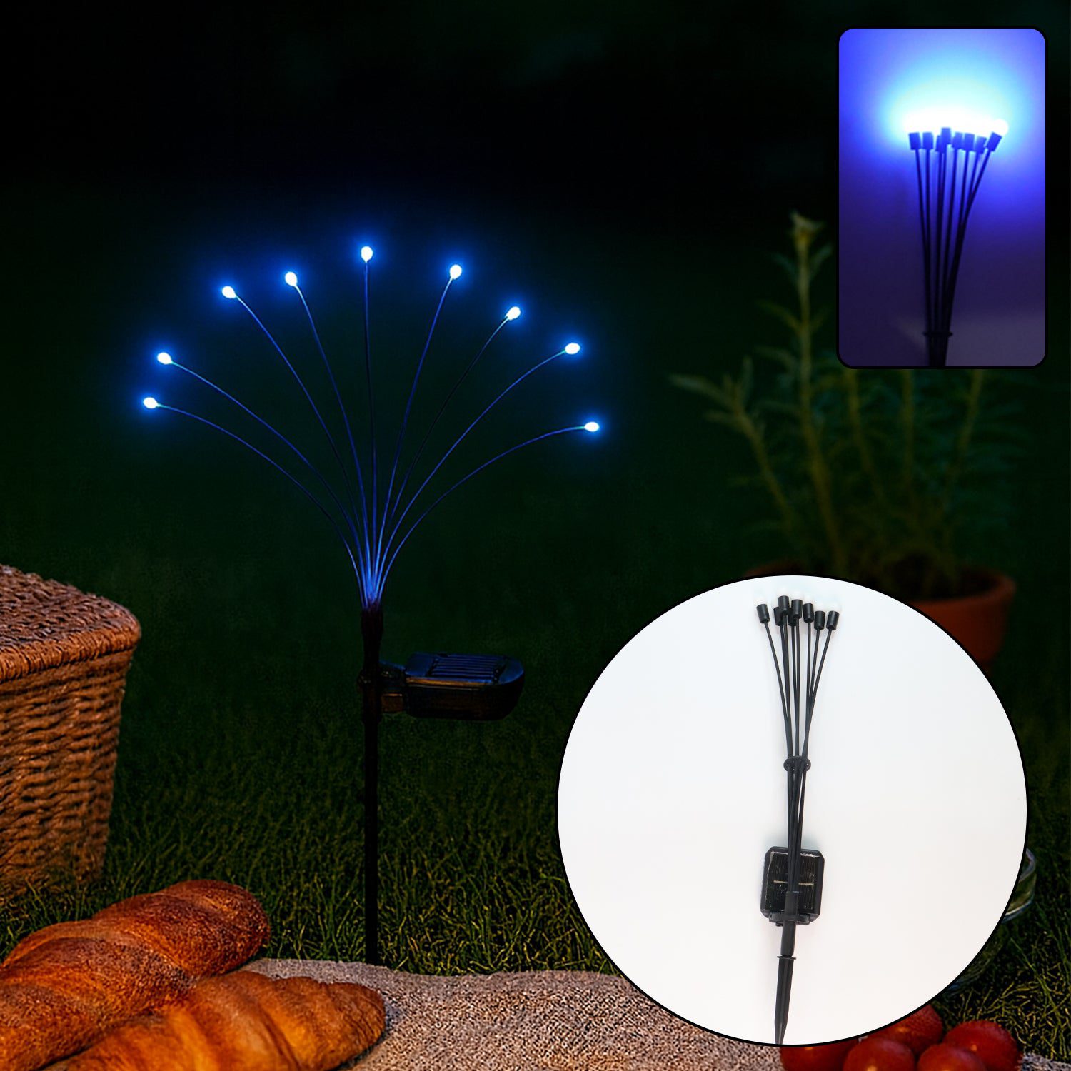 BlueSolarLight-WOSKU-01.jpg Solar LED Fiber Optic Garden Light - (1 Pc / Mix LED LIght) - Front View by Nari Haat, Indian ethnic wear, women clot...