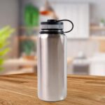 Silver Stainless Steel Double Wall Vacuum-Insulated Drink Water Bottle (1000 ML) - Front View by Nari Haat, Indian et...