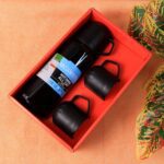 Black Vacuum Flask Set – Stainless Steel Thermos with 3 Cups, Approx 500ml - Neckline Detail by Nari Haat, Indian e...