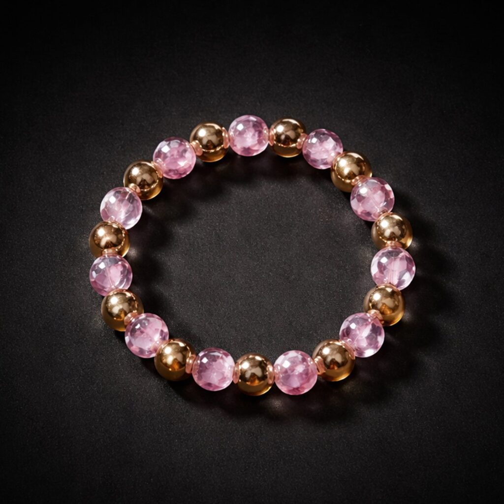 Elegant Pink Crystal Beaded Stretch Bracelet (1 Pc) - Front View by Nari Haat, Indian ethnic wear, women clothing, de...