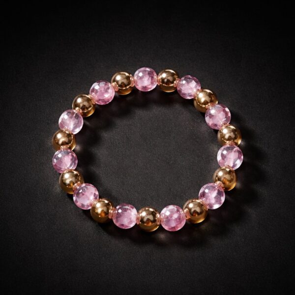Elegant Pink Crystal Beaded Stretch Bracelet (1 Pc) - Front View by Nari Haat, Indian ethnic wear, women clothing, de...