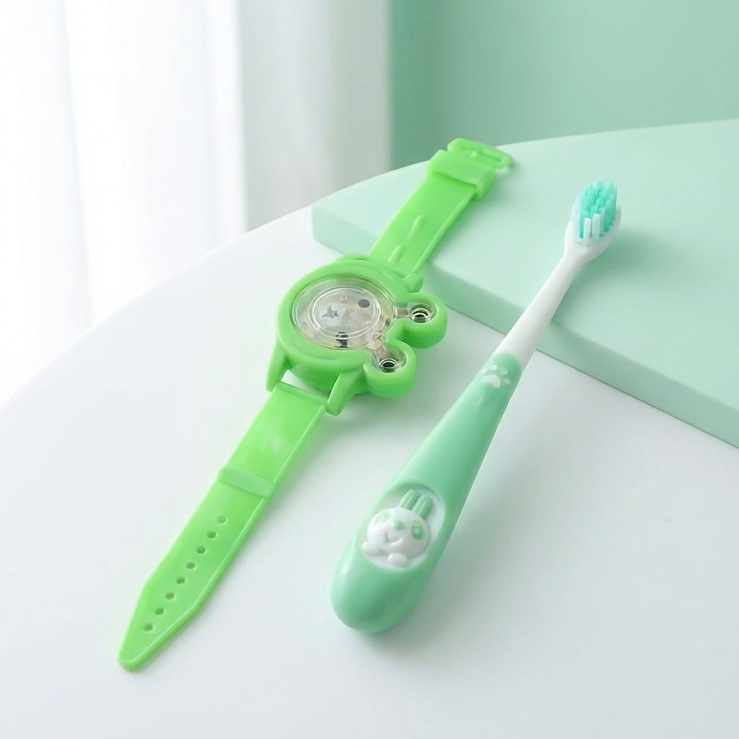 Brush-with-Watch-01.jpg Kids Toothbrush and Cartoon Watch Toy Set - Front View by Nari Haat, Indian ethnic wear, women clothing, designer suit