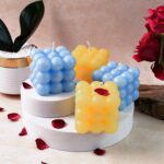 Colorful Cube Shaped Wax Candles (4 Pc) - Fabric Detail by Nari Haat, Indian ethnic wear, women clothing, designer suit