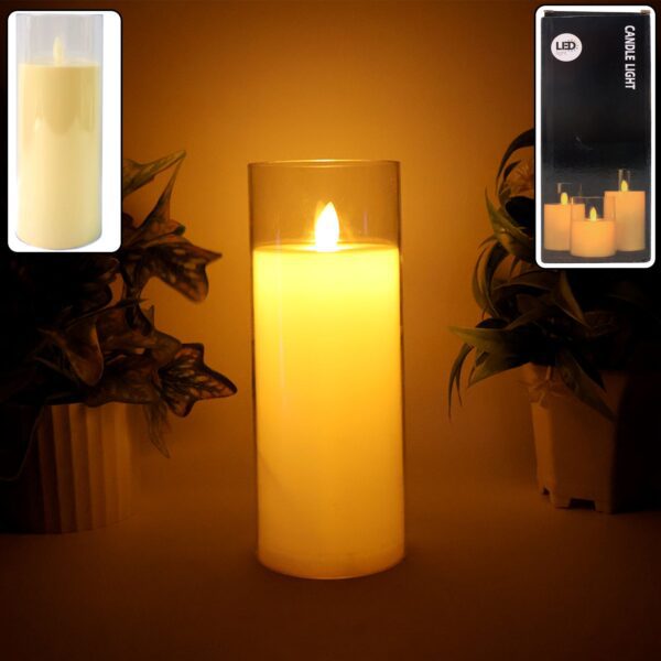 LED Flameless Candle Light with Flickering Flame Effect in Glass Cover (1 Pc) - Front View by Nari Haat, Indian ethni...