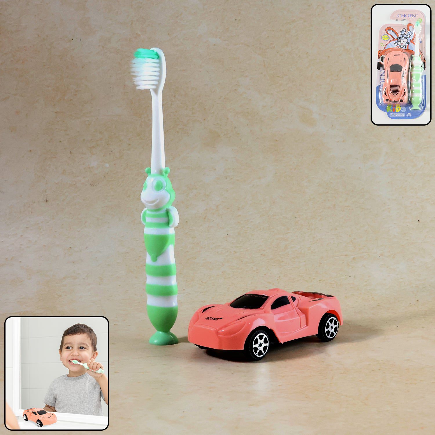CarToothbrush-WOSKU-01.jpg Kids Toothbrush and Car Toy Set - Front View by Nari Haat, Indian ethnic wear, women clothing, designer suit