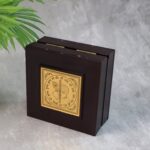 Golden Charan Paduka in Wooden Box – Spiritual Gift & Pooja Accessory - Back View by Nari Haat, Indian ethnic wear,...