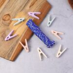 Clothesline Rope 12 Clips – 5 Meter Approx Heavy Duty Laundry Drying Rope with Clip - Back View by Nari Haat, India...