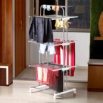 3 Layer Foldable Stainless Steel Cloth Drying Stand with Wheels - Neckline Detail by Nari Haat, Indian ethnic wear, w...