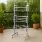 3 Layer Foldable Stainless Steel Cloth Drying Stand with Wheels - Fabric Detail by Nari Haat, Indian ethnic wear, wom...
