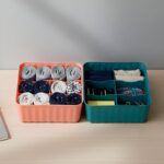 Square Organizer Box with 6 Compartments (Set of 2) - Fabric Detail by Nari Haat, Indian ethnic wear, women clothing,...