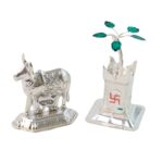 Silver-Plated Kamdhenu Cow & Tulsi Plant Pair – Pooja & Home Décor - Sleeve Design by Nari Haat, Indian ethnic wea...