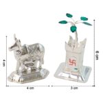 Silver-Plated Kamdhenu Cow & Tulsi Plant Pair – Pooja & Home Décor - Neckline Detail by Nari Haat, Indian ethnic w...