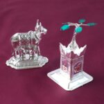 Silver-Plated Kamdhenu Cow & Tulsi Plant Pair – Pooja & Home Décor - Full Detail by Nari Haat, Indian ethnic wear,...