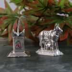 Silver-Plated Kamdhenu Cow & Tulsi Plant Pair – Pooja & Home Décor - Full Detail by Nari Haat, Indian ethnic wear,...