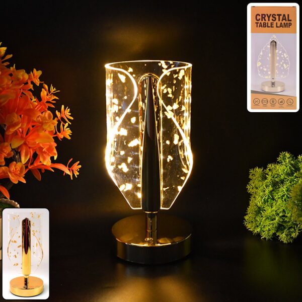 Luxury Golden Leaf Design Crystal Table Lamp (1 Pc) - Front View by Nari Haat, Indian ethnic wear, women clothing, de...