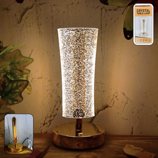 Crystal Table Lamp Sparkle Design Golden Base LED Decorative Bedside Lamp - Front View by Nari Haat, Indian ethnic we...