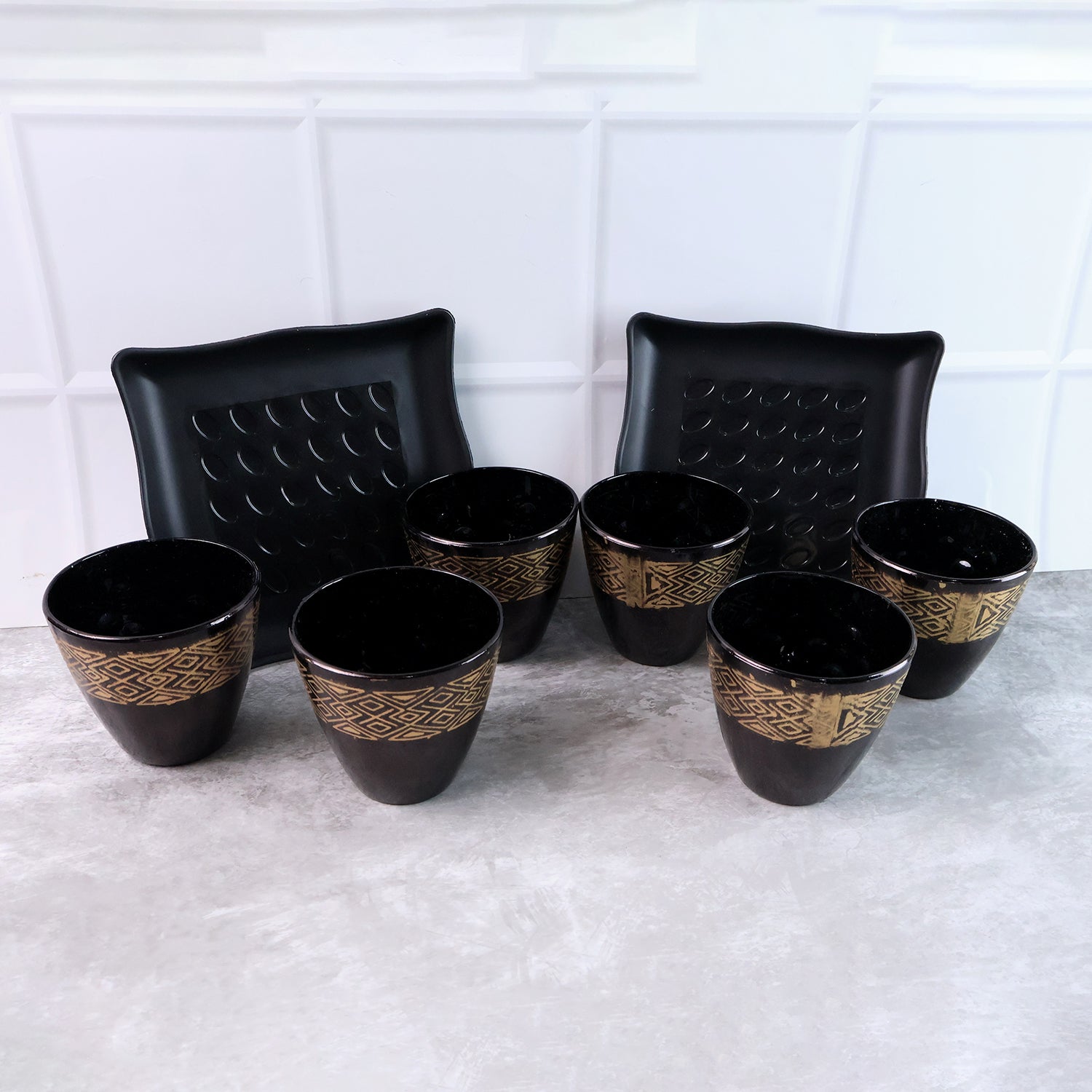 Cup-set-01_f8c1303f-7d84-47a0-9cfe-c66839c2b256.jpg 2 Bowl & 6 Glass Snake Set ( 8 Pc Set ) - Front View by Nari Haat, Indian ethnic wear, women clothing, designer suit