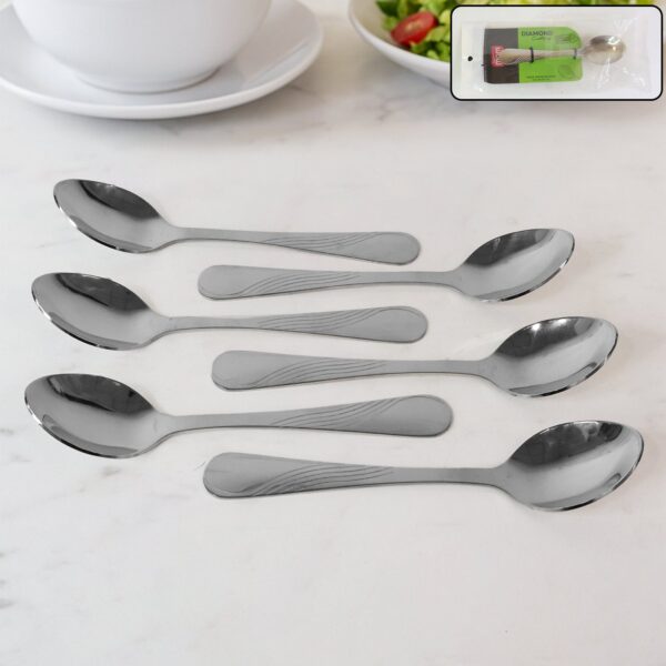 Supermom Diamond Stainless Steel Dining Spoon (6 Pc / Set) - Front View by Nari Haat, Indian ethnic wear, women cloth...