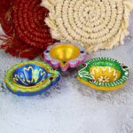 Decorative Hand-Painted Clay Diya Set (6 Pc) - Neckline Detail by Nari Haat, Indian ethnic wear, women clothing, desi...