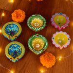 Decorative Hand-Painted Clay Diya Set (6 Pc) - Back View by Nari Haat, Indian ethnic wear, women clothing, designer suit