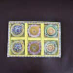 Decorative Hand-Painted Clay Diya Set (6 Pc) - Fabric Detail by Nari Haat, Indian ethnic wear, women clothing, design...