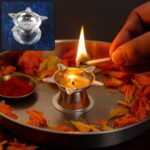 Stainless Steel Lotus Design Diya (1 Pc) - Full Detail by Nari Haat, Indian ethnic wear, women clothing, designer suit