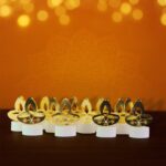 Golden Diya Shaped LED Tealight Candles (12 Pc) - Closeup Embroidery by Nari Haat, Indian ethnic wear, women clothing...