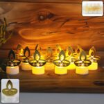 Golden Diya Shaped LED Tealight Candles (12 Pc) - Front View by Nari Haat, Indian ethnic wear, women clothing, design...