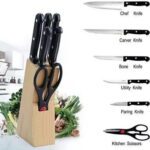 Kitchen Knife Set with Wooden Block and Scissors, Chhari (5 pcs, Black) - Full Detail by Nari Haat, Indian ethnic wea...