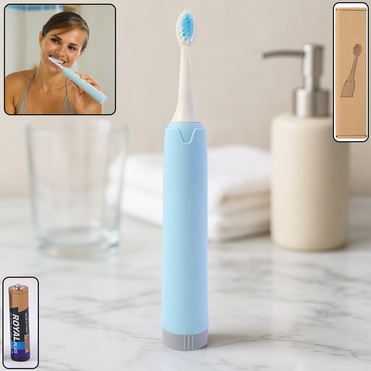 Electric-Toothbrush-01.jpg Portable Battery-Operated Electric Toothbrush (1 Pc) - Front View by Nari Haat, Indian ethnic wear, women clothing, d...