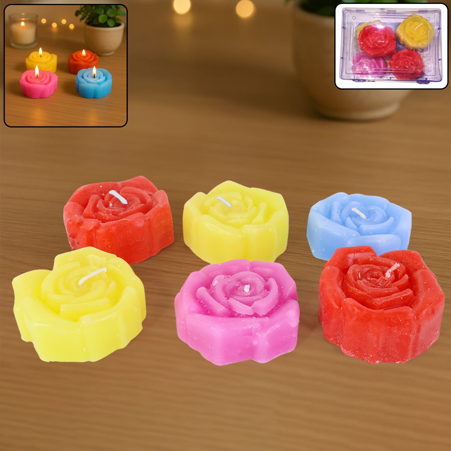 Flower-Candles-01_f1c43edf-fb73-4fcc-b11c-1be0ae115a33.jpg Rose Shaped Wax Candle Set (6 Pc) - Front View by Nari Haat, Indian ethnic wear, women clothing, designer suit