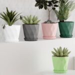 Diamond Design Plastic Flower Pot Set with Drain Tray (5 Pc) - Fabric Detail by Nari Haat, Indian ethnic wear, women ...